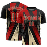 Custom Black Red-Cream Radial Burst Sports Sublimation Soccer Uniform Jersey