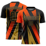 Custom Black Orange-Old Gold Radial Burst Sports Sublimation Soccer Uniform Jersey