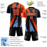 Custom Black Orange-Powder Blue Radial Burst Sports Sublimation Soccer Uniform Jersey
