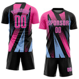 Custom Black Pink-Light Blue Radial Burst Sports Sublimation Soccer Uniform Jersey