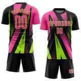 Custom Black Pink-Neon Green Radial Burst Sports Sublimation Soccer Uniform Jersey
