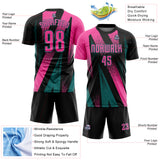 Custom Black Pink-Teal Radial Burst Sports Sublimation Soccer Uniform Jersey
