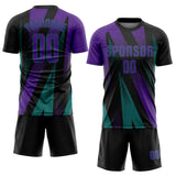 Custom Black Purple-Teal Radial Burst Sports Sublimation Soccer Uniform Jersey