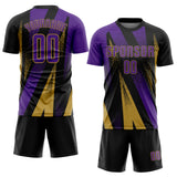 Custom Black Purple-Old Gold Radial Burst Sports Sublimation Soccer Uniform Jersey