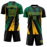 Custom Black Kelly Green-Gold Radial Burst Sports Sublimation Soccer Uniform Jersey