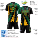 Custom Black Kelly Green-Gold Radial Burst Sports Sublimation Soccer Uniform Jersey