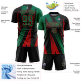 Custom Black Kelly Green-Red Radial Burst Sports Sublimation Soccer Uniform Jersey