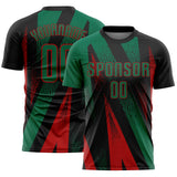 Custom Black Kelly Green-Red Radial Burst Sports Sublimation Soccer Uniform Jersey
