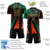 Custom Black Kelly Green-Orange Radial Burst Sports Sublimation Soccer Uniform Jersey