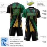 Custom Black Kelly Green-Old Gold Radial Burst Sports Sublimation Soccer Uniform Jersey