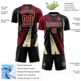 Custom Black Crimson-Cream Radial Burst Sports Sublimation Soccer Uniform Jersey