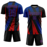 Custom Black Royal-Red Radial Burst Sports Sublimation Soccer Uniform Jersey