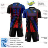 Custom Black Royal-Red Radial Burst Sports Sublimation Soccer Uniform Jersey