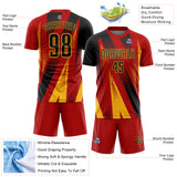 Custom Red Black-Gold Radial Burst Sports Sublimation Soccer Uniform Jersey