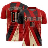 Custom Red Black-Cream Radial Burst Sports Sublimation Soccer Uniform Jersey