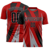 Custom Red Black-Gray Radial Burst Sports Sublimation Soccer Uniform Jersey
