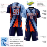 Custom Navy Light Blue-Orange Radial Burst Sports Sublimation Soccer Uniform Jersey