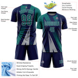 Custom Navy Teal-Gray Radial Burst Sports Sublimation Soccer Uniform Jersey