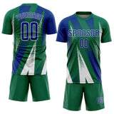 Custom Kelly Green Royal-White Radial Burst Sports Sublimation Soccer Uniform Jersey