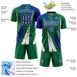 Custom Kelly Green Royal-White Radial Burst Sports Sublimation Soccer Uniform Jersey