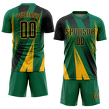 Custom Kelly Green Black-Gold Radial Burst Sports Sublimation Soccer Uniform Jersey