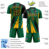 Custom Kelly Green Black-Gold Radial Burst Sports Sublimation Soccer Uniform Jersey
