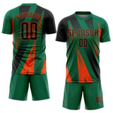 Custom Kelly Green Black-Orange Radial Burst Sports Sublimation Soccer Uniform Jersey