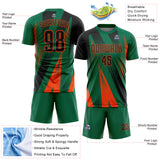 Custom Kelly Green Black-Orange Radial Burst Sports Sublimation Soccer Uniform Jersey