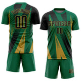 Custom Kelly Green Black-Old Gold Radial Burst Sports Sublimation Soccer Uniform Jersey