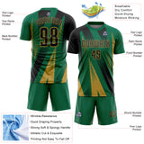 Custom Kelly Green Black-Old Gold Radial Burst Sports Sublimation Soccer Uniform Jersey
