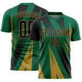 Custom Kelly Green Black-Old Gold Radial Burst Sports Sublimation Soccer Uniform Jersey