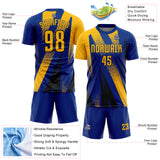 Custom Royal Gold-Black Radial Burst Sports Sublimation Soccer Uniform Jersey