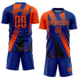 Custom Royal Orange-Black Radial Burst Sports Sublimation Soccer Uniform Jersey