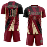 Custom Crimson Black-Cream Radial Burst Sports Sublimation Soccer Uniform Jersey
