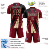 Custom Crimson Black-Cream Radial Burst Sports Sublimation Soccer Uniform Jersey