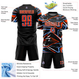 Custom Black Orange Powder Blue-White Abstract Geometric Stripes Sports Sublimation Soccer Uniform Jersey
