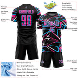 Custom Black Pink Sky Blue-White Abstract Geometric Stripes Sports Sublimation Soccer Uniform Jersey