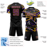 Custom Black Purple Gold-White Abstract Geometric Stripes Sports Sublimation Soccer Uniform Jersey
