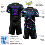 Custom Black Purple Teal-White Abstract Geometric Stripes Sports Sublimation Soccer Uniform Jersey
