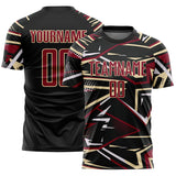 Custom Black Crimson Cream-White Abstract Geometric Stripes Sports Sublimation Soccer Uniform Jersey
