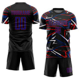 Custom Black Royal Gold-White Abstract Geometric Stripes Sports Sublimation Soccer Uniform Jersey