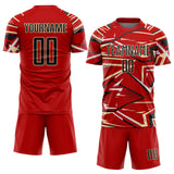 Custom Red Black Cream-White Abstract Geometric Stripes Sports Sublimation Soccer Uniform Jersey