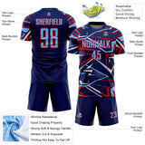 Custom Navy Light Blue Red-White Abstract Geometric Stripes Sports Sublimation Soccer Uniform Jersey