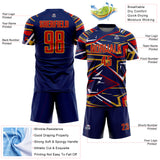 Custom Navy Red Old Gold-White Abstract Geometric Stripes Sports Sublimation Soccer Uniform Jersey