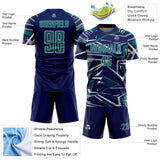 Custom Navy Teal Gray-White Abstract Geometric Stripes Sports Sublimation Soccer Uniform Jersey