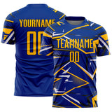 Custom Royal Gold Black-White Abstract Geometric Stripes Sports Sublimation Soccer Uniform Jersey