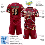 Custom Crimson Black Cream-White Abstract Geometric Stripes Sports Sublimation Soccer Uniform Jersey