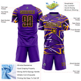 Custom Purple Black Gold-White Abstract Geometric Stripes Sports Sublimation Soccer Uniform Jersey