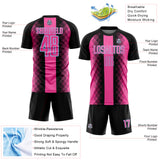 Custom Black Pink-Light Blue Zigzag Diamond Stripe Sports Sublimation Soccer Uniform Jersey