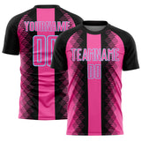 Custom Black Pink-Light Blue Zigzag Diamond Stripe Sports Sublimation Soccer Uniform Jersey